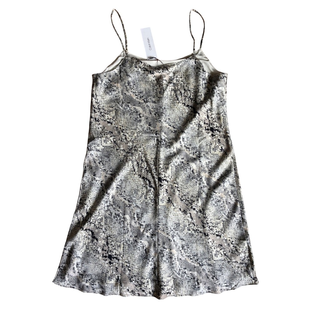 NWTS Calvin Klein Grey Snakeskin Print Satin Slip Dress Spaghetti Strap Size 14 - Picture 7 of 7